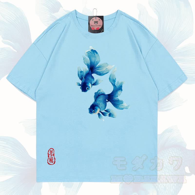 MODAKAWA Fisch-Grafik T-Shirt aus 100 % Baumwolle - Himmelblau - 5XL - image 14