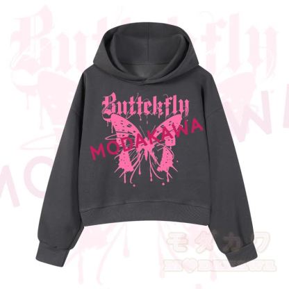 MODAKAWA Baumwoll-Hoodie mit Schmetterlingsmotiv (kurzer Schnitt) - Dunkelgrau - 3XL - image 7