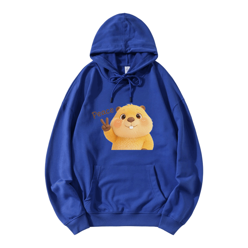 PEACE Capybara Grafik Modakawa Loose Baumwoll-Mischgewebe-Hoodie - Blue - 5XL - image 2