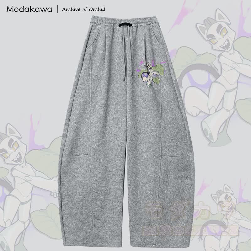 MODAKAWA X Archive of Orchid Mecha Cat Graphic Wide Leg Pants - Dunkelgrau - 5XL - image 4
