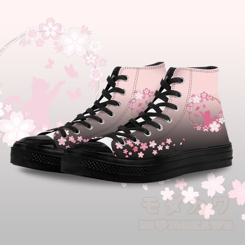 Modakawa Gradient High Top Canvas Schuhe mit Blumen- und Katzenmotiv - Black C - 45 - image 6