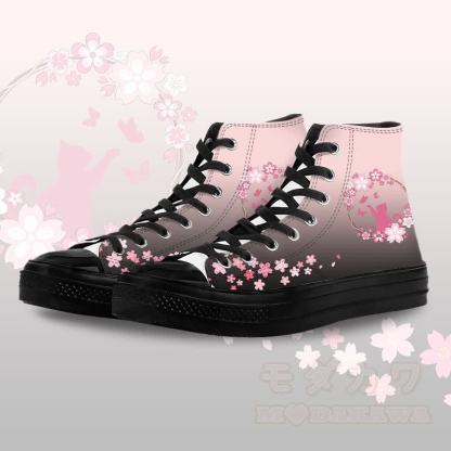 Modakawa Gradient High Top Canvas Schuhe mit Blumen- und Katzenmotiv - Black C - 45 - image 6