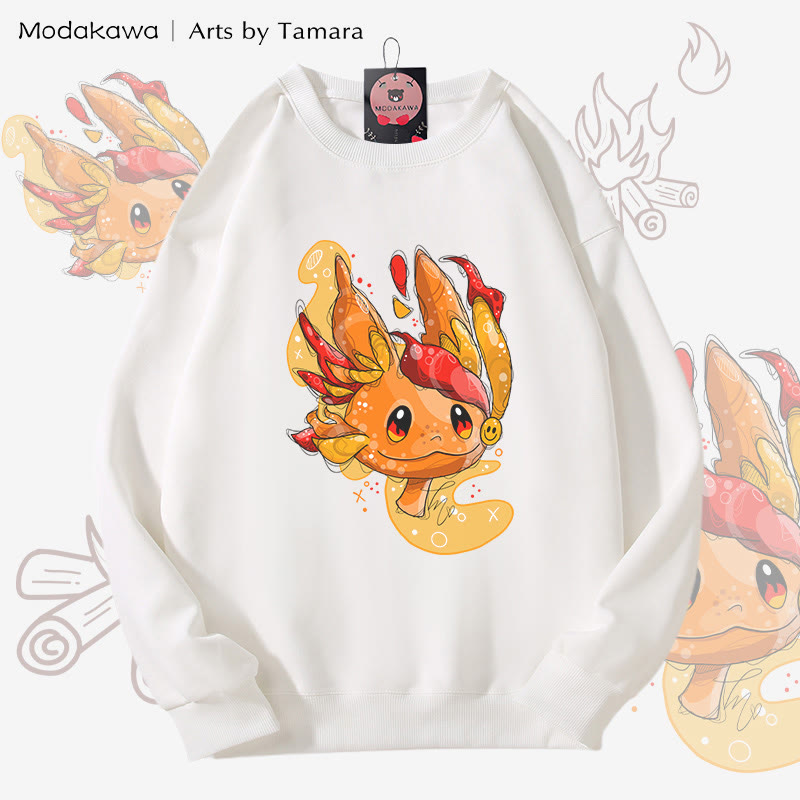 MODAKAWA X Arts by Tamara Unisex-Sweatshirt mit Feuerkreaturen-Motiv - White - 5XL - image 3