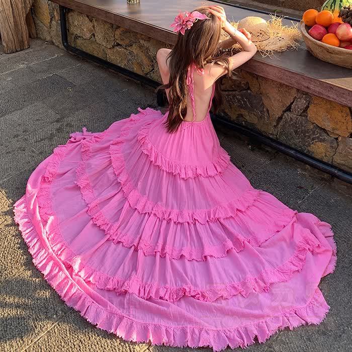 Boho Maxikleid mit tiefem V-Ausschnitt, Spaghettiträgern und Rüschen - image 11