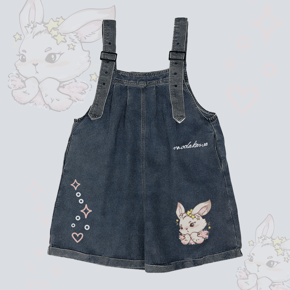 Jeans-Latzhose mit Hasenmotiv und weitem Bein - Dark Blue - 2XL - image 2