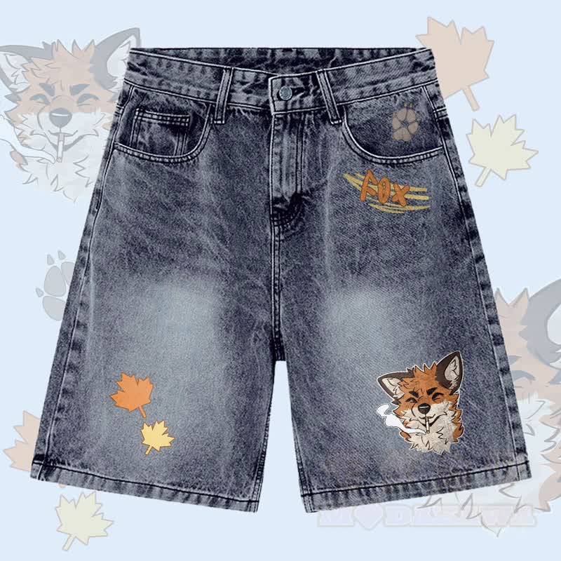 MODAKAWA X atka Fox Smoking Graphic Denim Shorts - Grau - 3XL - image 3