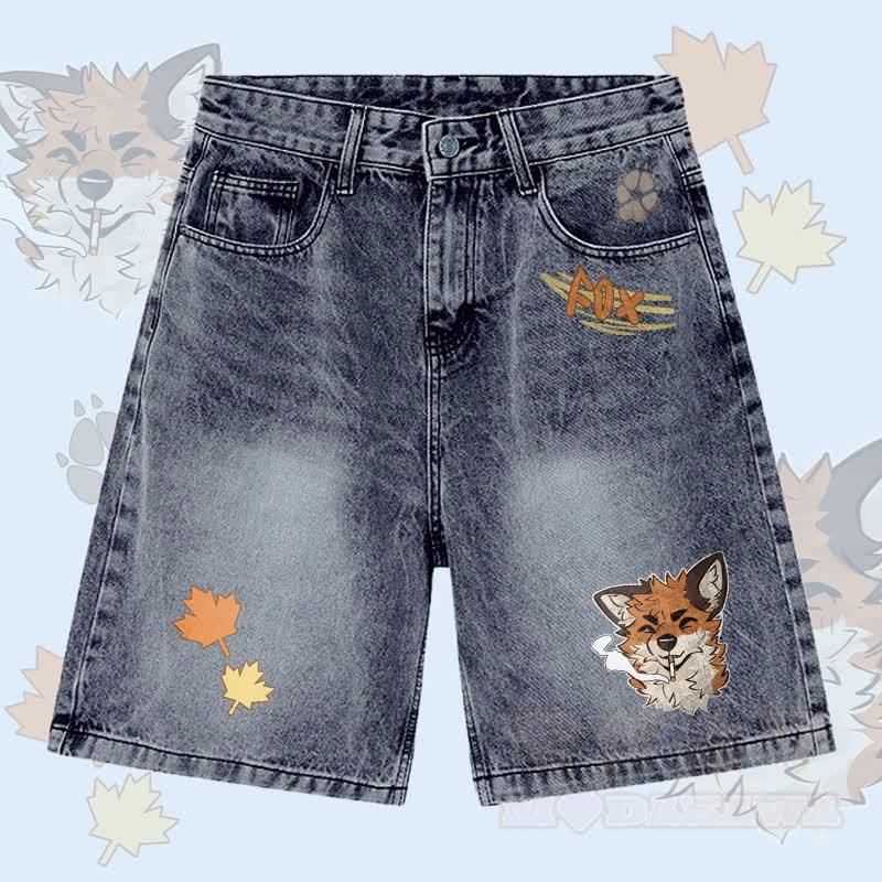 MODAKAWA X atka Fox Smoking Graphic Denim Shorts - Grau - 3XL - image 3