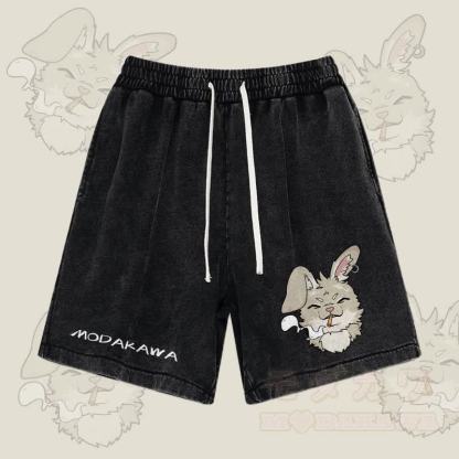 MODAKAWA Nabi Smoking Graphic Vintage Washed Streetwear Shorts - Schwarz - 3XL - image 5
