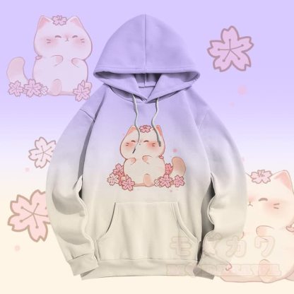 MODAKAWA Pullover-Hoodie mit Farbverlauf und Sakura-Kitty-Grafikprint - Lila - 5XL - image 3