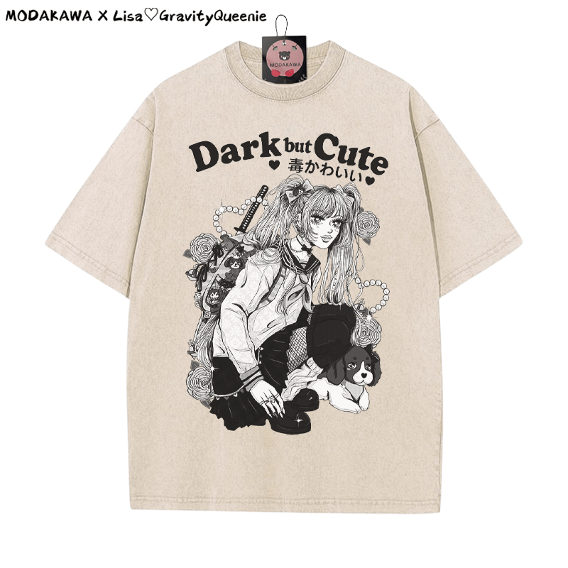 DARK BUT CUTE Mädchen Grafik Unisex Vintage Washed T-Shirt - Aprikose - 5XL - image 5