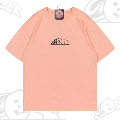 Modakawa-Baumwoll-T-Shirt mit besticktem liegenden Kaninchen - Peach - 5XL - image 6