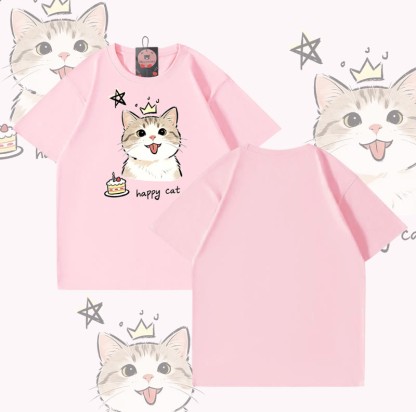 Modakawa T-Shirt mit HAPPY Katzenkuchen-Motiv, 100 % Baumwolle - Pink - 5XL - image 4