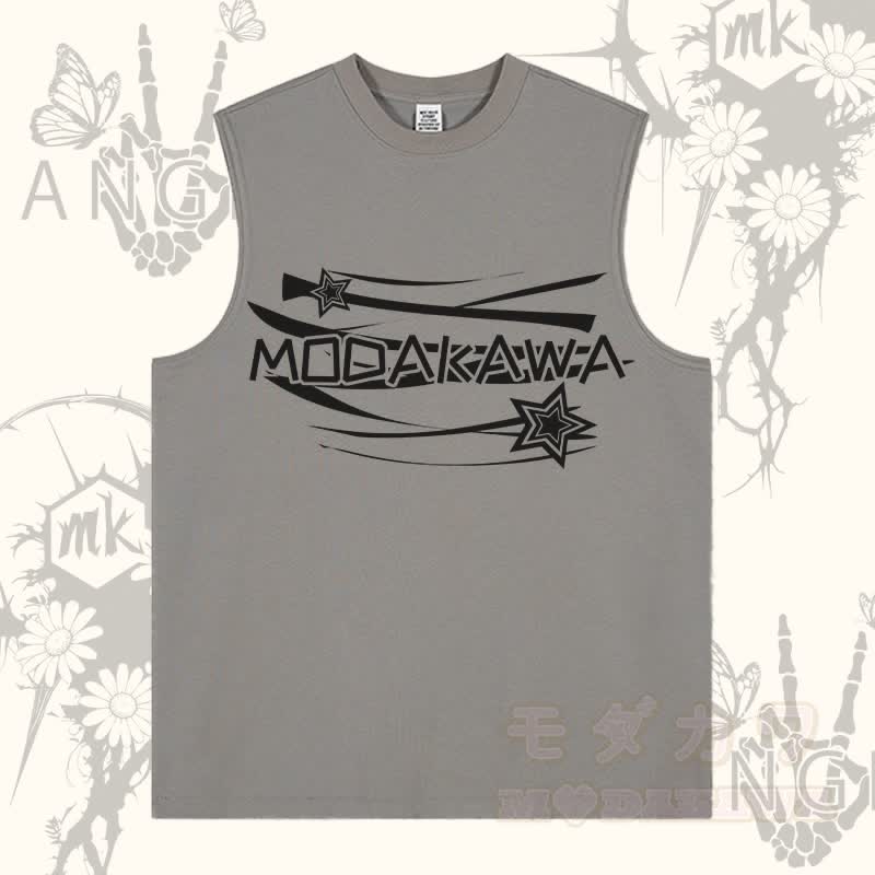 MODAKAWA Ärmelloses T-Shirt mit Sternenbuchstaben-Grafik - Grau - 2XL - image 3