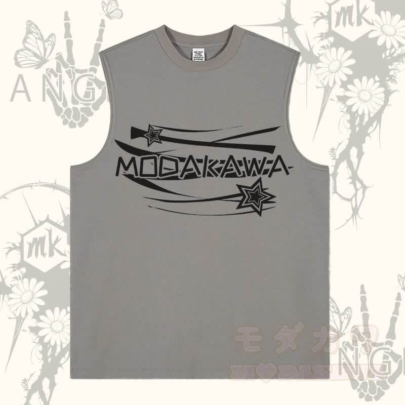 MODAKAWA Ärmelloses T-Shirt mit Sternenbuchstaben-Grafik - Grau - 2XL - image 3