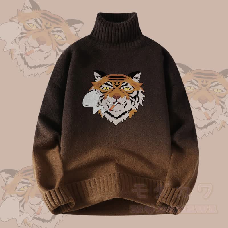 MODAKAWA Smoking Tiger Gradient Strick-Rollkragenpullover - Braun - 4XL - image 3