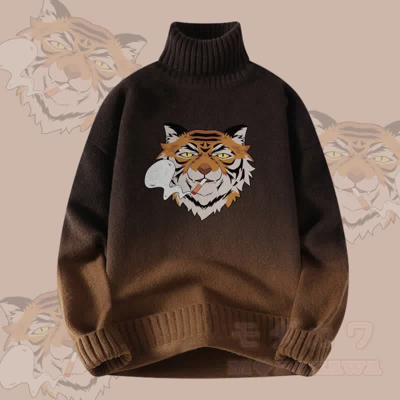 MODAKAWA Smoking Tiger Gradient Strick-Rollkragenpullover - Braun - 4XL - image 3
