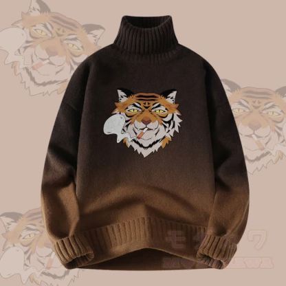 MODAKAWA Smoking Tiger Gradient Strick-Rollkragenpullover - Braun - 4XL - image 3