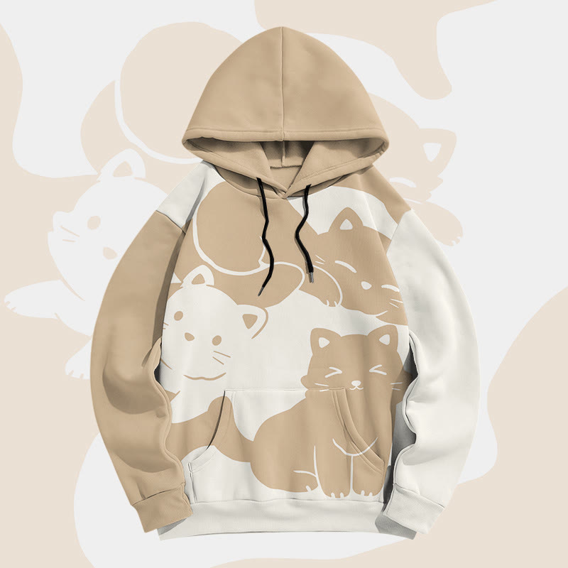 MODAKAWA Kitty Graphic Farben Block All Over Print Pullover Hoodie - Khaki - 8XL - image 3