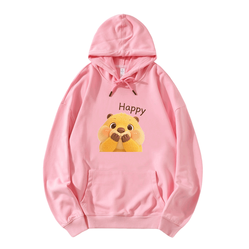 Modakawa Hoodie mit HAPPY Capybara-Modifikator und lockerer Passform aus Baumwollmischgewebe - Pink - 5XL - image 4