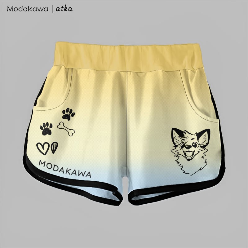 MODAKAWA X atka Gradient Cheerful Fox Graphic Shorts - Yellow&Blue - 5XL - image 4