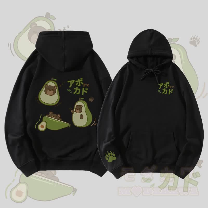 MODAKAWA Avocado Bear Graphic Streetwear Pullover Hoodie - Schwarz - 5XL - image 3