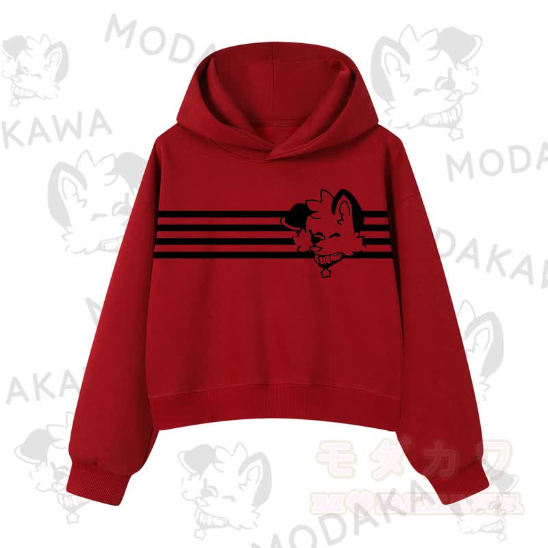 Modakawa Baumwoll-Hoodie mit Hunde-Grafikstreifen - Rot A - 3XL - image 12