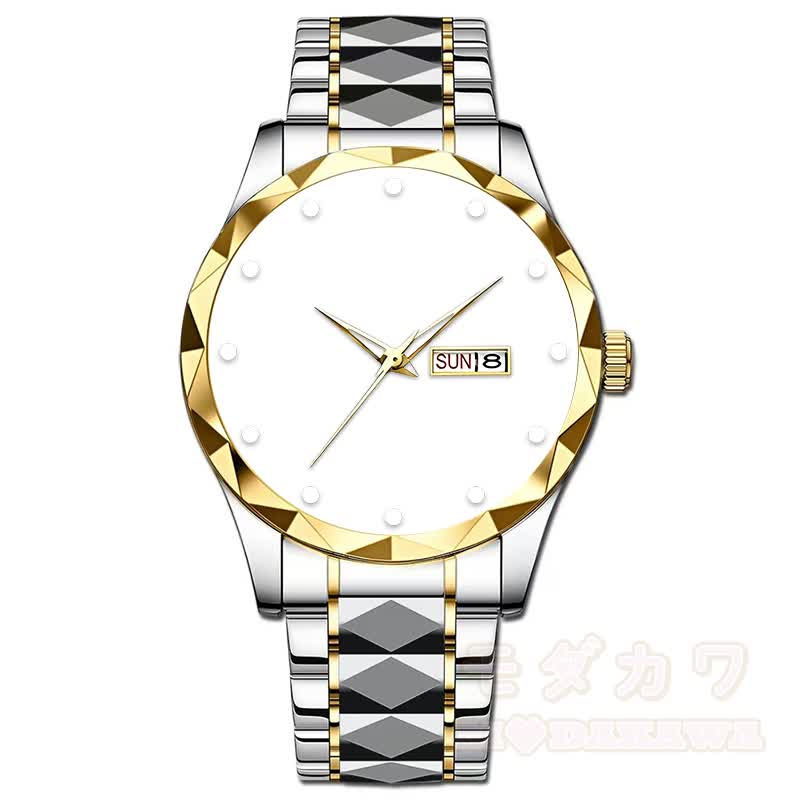 Herrenuhr mit dualem chinesischem und englischem Kalender, Leuchtzeigern, diamantförmigem Spiegel - Gold & Silber - image 9