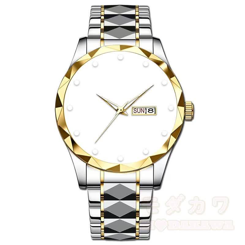 Herrenuhr mit dualem chinesischem und englischem Kalender, Leuchtzeigern, diamantförmigem Spiegel - Gold & Silber - image 9