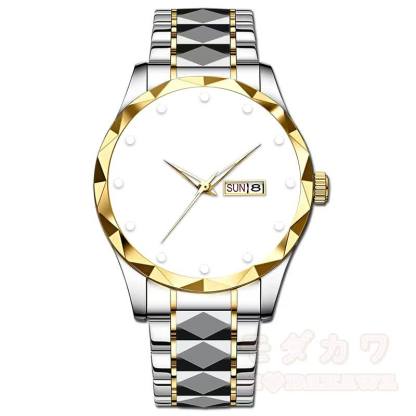 Herrenuhr mit dualem chinesischem und englischem Kalender, Leuchtzeigern, diamantförmigem Spiegel - Gold & Silber - image 9