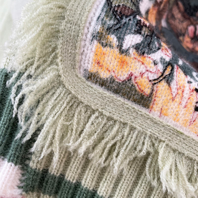 Strickweste mit V-Ausschnitt, Farben und Quaste - image 6