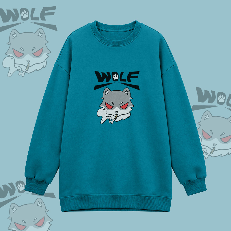 Modakawa Oversized Crewneck Sweatshirt mit Raucherwolf-Grafik - Blue - 3XL - image 4