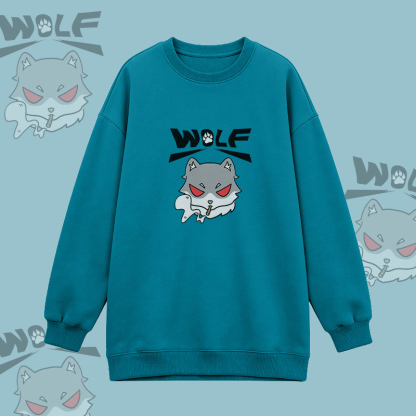 Modakawa Oversized Crewneck Sweatshirt mit Raucherwolf-Grafik - Blue - 3XL - image 4