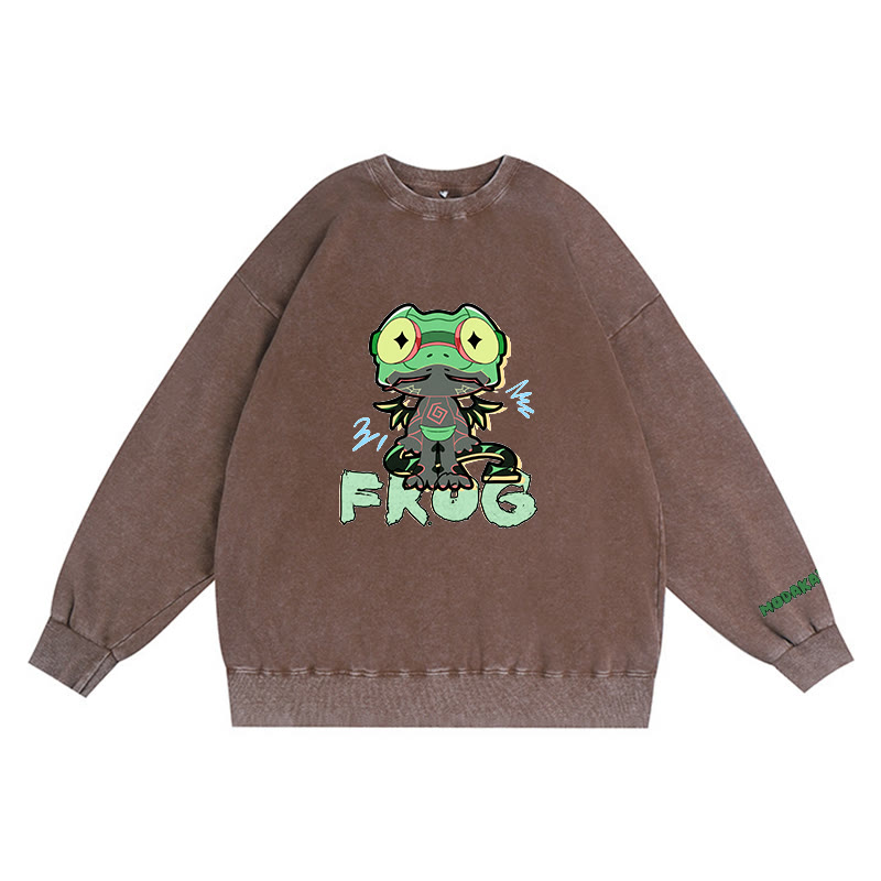 Lustiges Frosch-Grafik-Dunkelästhetisches Unisex-Vintage-Washed-Sweatshirt - Brown - 3XL - image 2