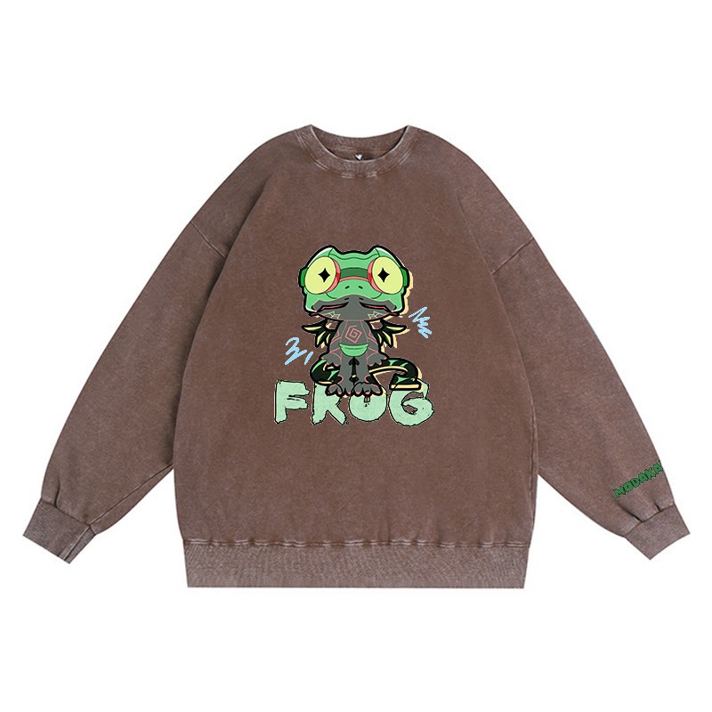 Lustiges Frosch-Grafik-Dunkelästhetisches Unisex-Vintage-Washed-Sweatshirt - Brown - 3XL - image 2