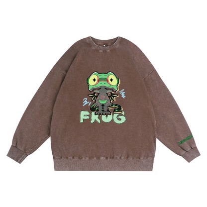 Lustiges Frosch-Grafik-Dunkelästhetisches Unisex-Vintage-Washed-Sweatshirt - Brown - 3XL - image 2