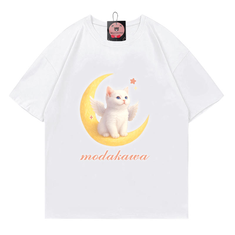 Modakawa T-Shirt mit Engel-Kitty-Mond-Buchstabenprint - White - 5XL - image 3