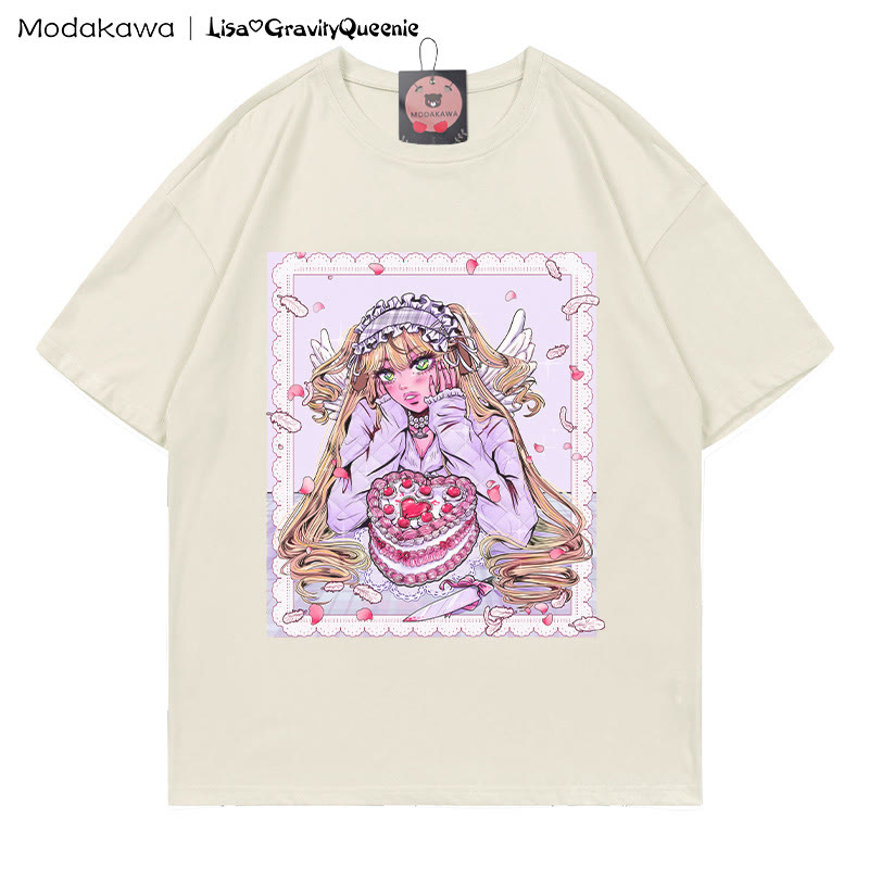 T-Shirt mit Herzkuchen-Engel-Grafik - Beige - 5XL - image 3