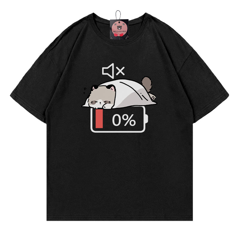 0% Akku Stummes Katzen-Print-T-Shirt - Black - 5XL - image 4