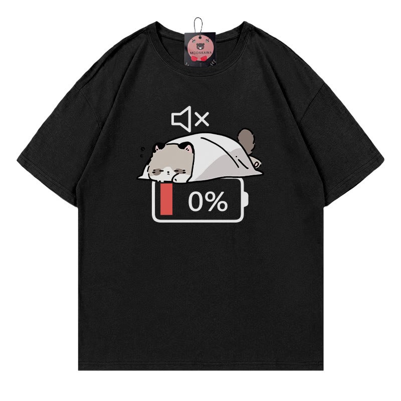 0% Akku Stummes Katzen-Print-T-Shirt - Black - 5XL - image 4