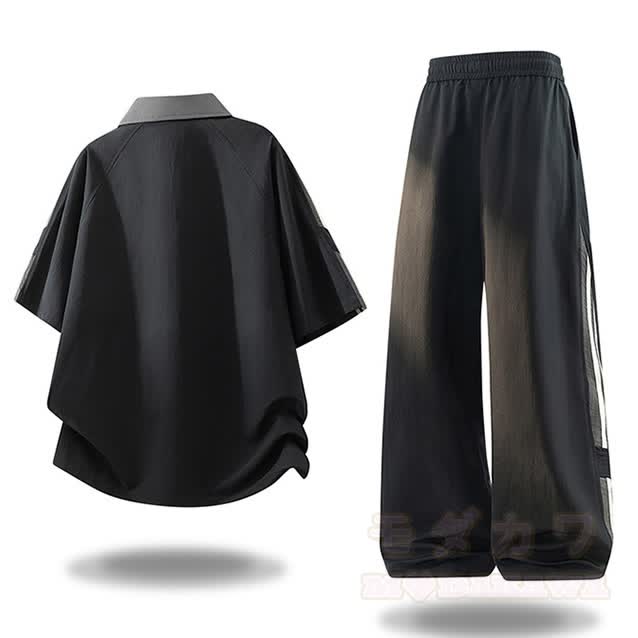 Sportliches zweiteiliges Set aus zweiteiligem Kurzarm-Top mit halbem Reißverschluss und Hose im Farben Block-Design. - image 4