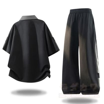 Sportliches zweiteiliges Set aus zweiteiligem Kurzarm-Top mit halbem Reißverschluss und Hose im Farben Block-Design. - image 4