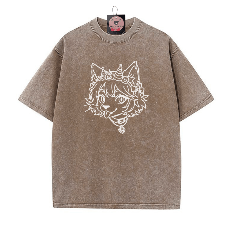 Unisex-T-Shirt mit Fox-Grafik und Vintage-Waschung - Braun - 5XL - image 4