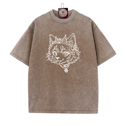 Unisex-T-Shirt mit Fox-Grafik und Vintage-Waschung - Braun - 5XL - image 4