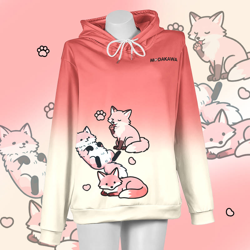 MODAKAWA Gradient Lazy Fox Graphic Pullover Hoodie - Red&Yellow - 6XL - image 3