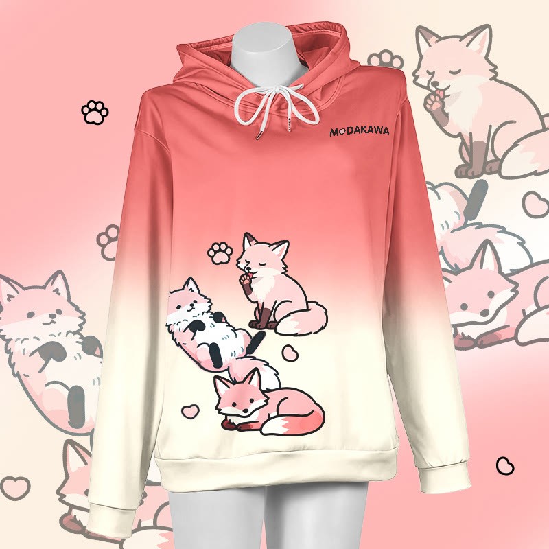 MODAKAWA Gradient Lazy Fox Graphic Pullover Hoodie - Red&Yellow - 6XL - image 3