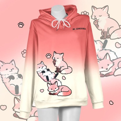 MODAKAWA Gradient Lazy Fox Graphic Pullover Hoodie - Red&Yellow - 6XL - image 3