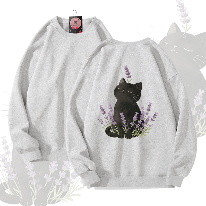 Modakawa Unisex-Sweatshirt mit Lavendel- und schwarzem Katzenmotiv - Grey - 5XL - image 3