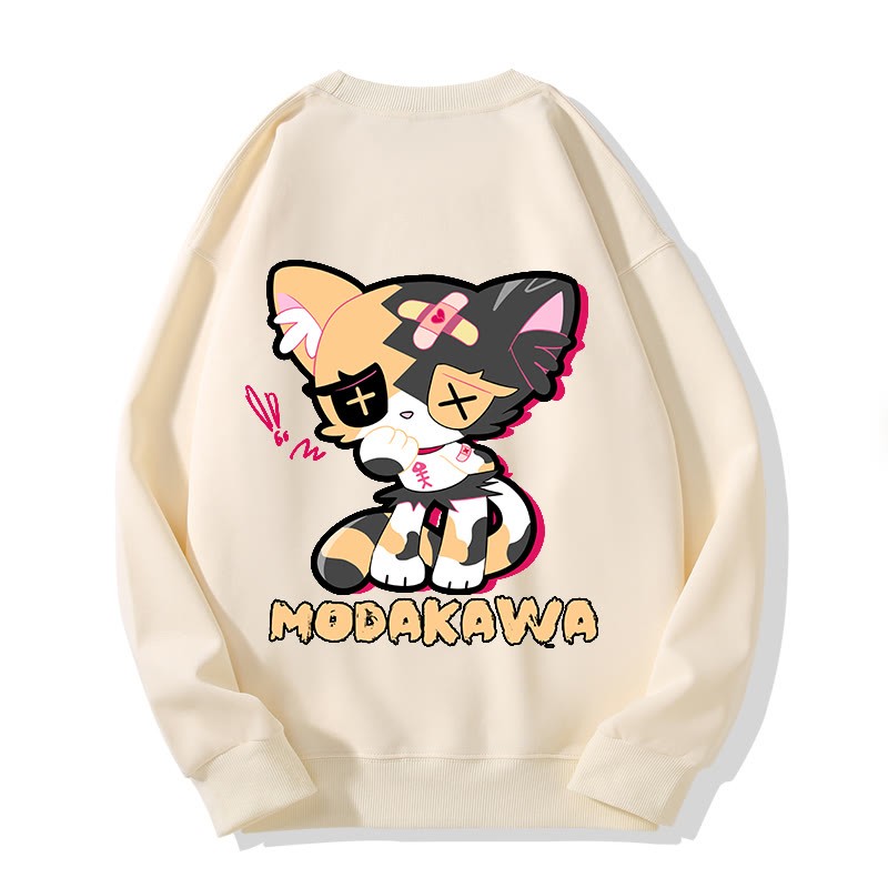 Sad Kitty Grafik Dunkle Ästhetik Unisex Streetwear Sweatshirt - Beige - 5XL - image 3