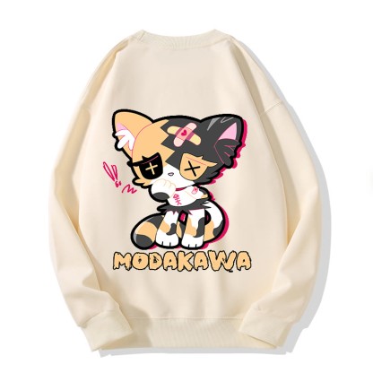 Sad Kitty Grafik Dunkle Ästhetik Unisex Streetwear Sweatshirt - Beige - 5XL - image 3