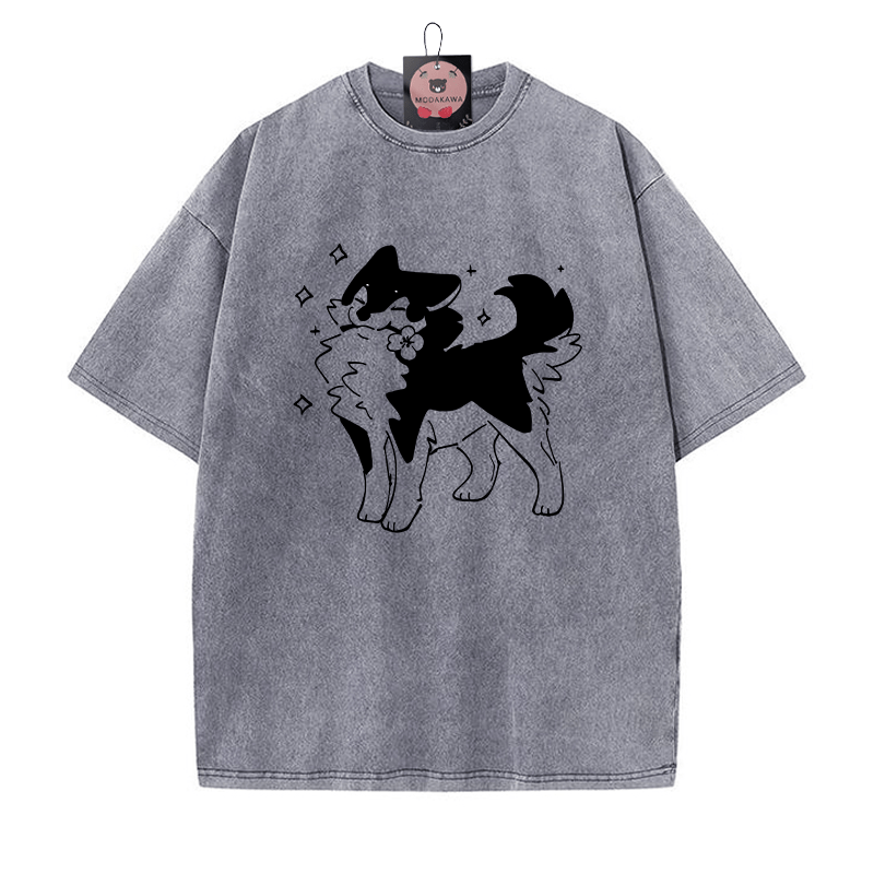 Verspieltes Welpe mit Blumengrafik Unisex Vintage Washed T-Shirt - Grau - 5XL - image 5